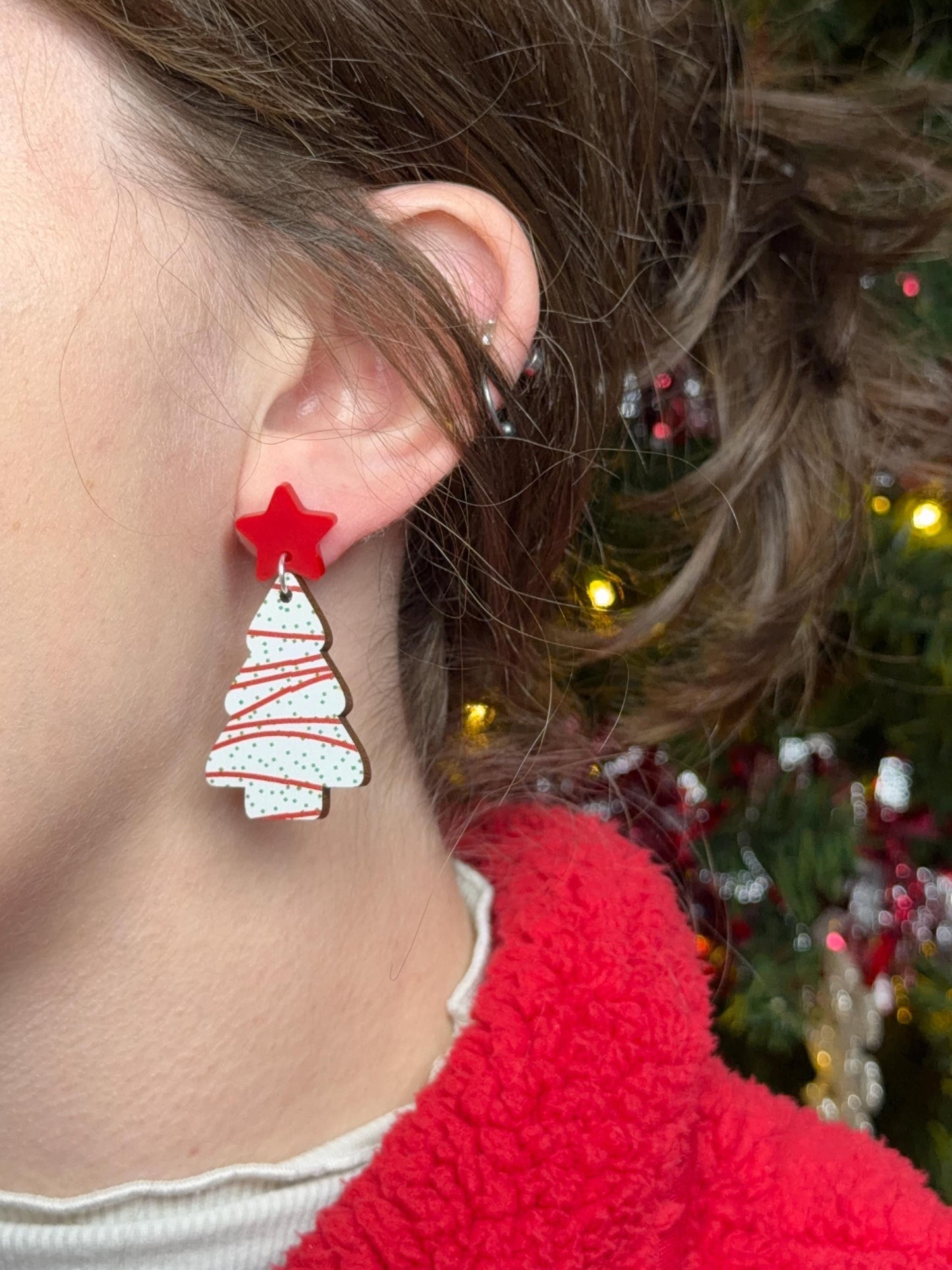 Christmas Tree Snack Cake Earrings | Christmas Earrings | Acrylic Dangle Earrings | Snack Cakes | Festive Christmas Party | Gifts for Women