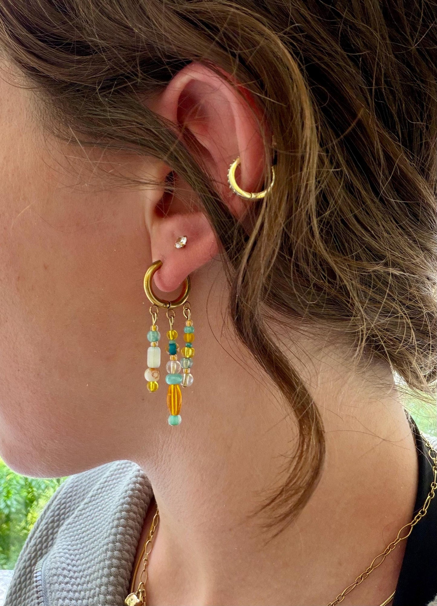 Sunset Market Hoops | Stainless Steel Water Resistant Hoops | Summer Beach Ocean Huggies | Colorful Summer Beaded Earrings |