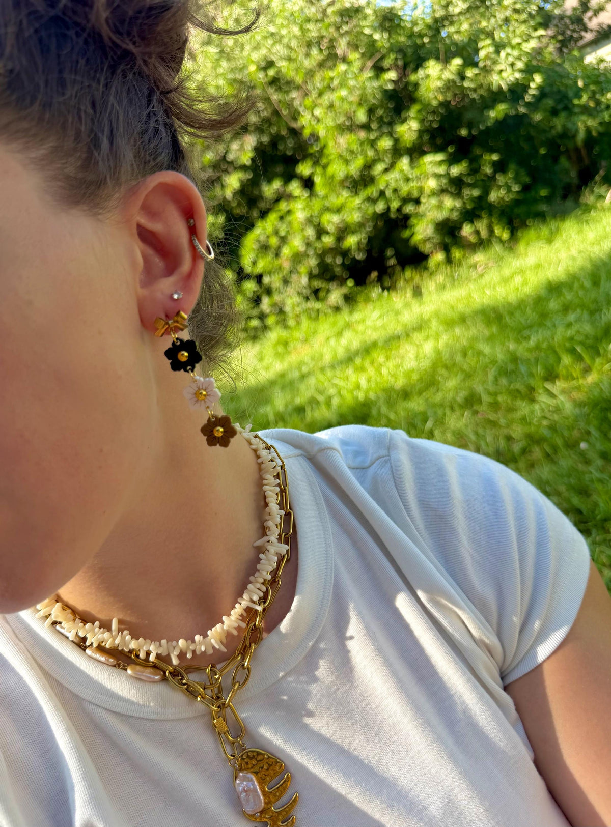 Cafe au Lait Blooms | Tiered Flower Dangle Earrings | Neutral Ombre Fall Jewelry