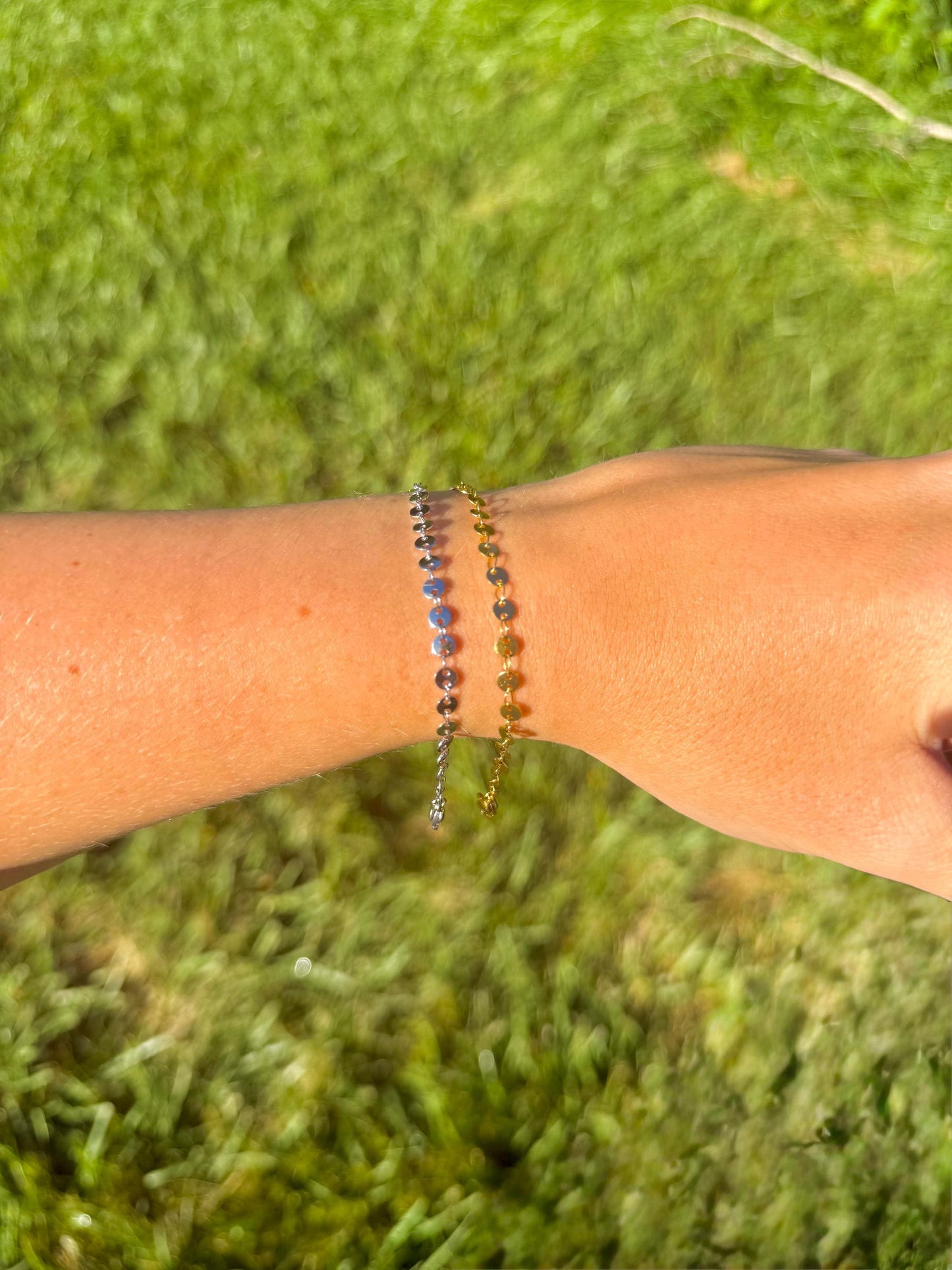 Sundisc Chain Bracelet | Stainless Steel Water Resistant | Gold Silver Disc Layering Jewelry