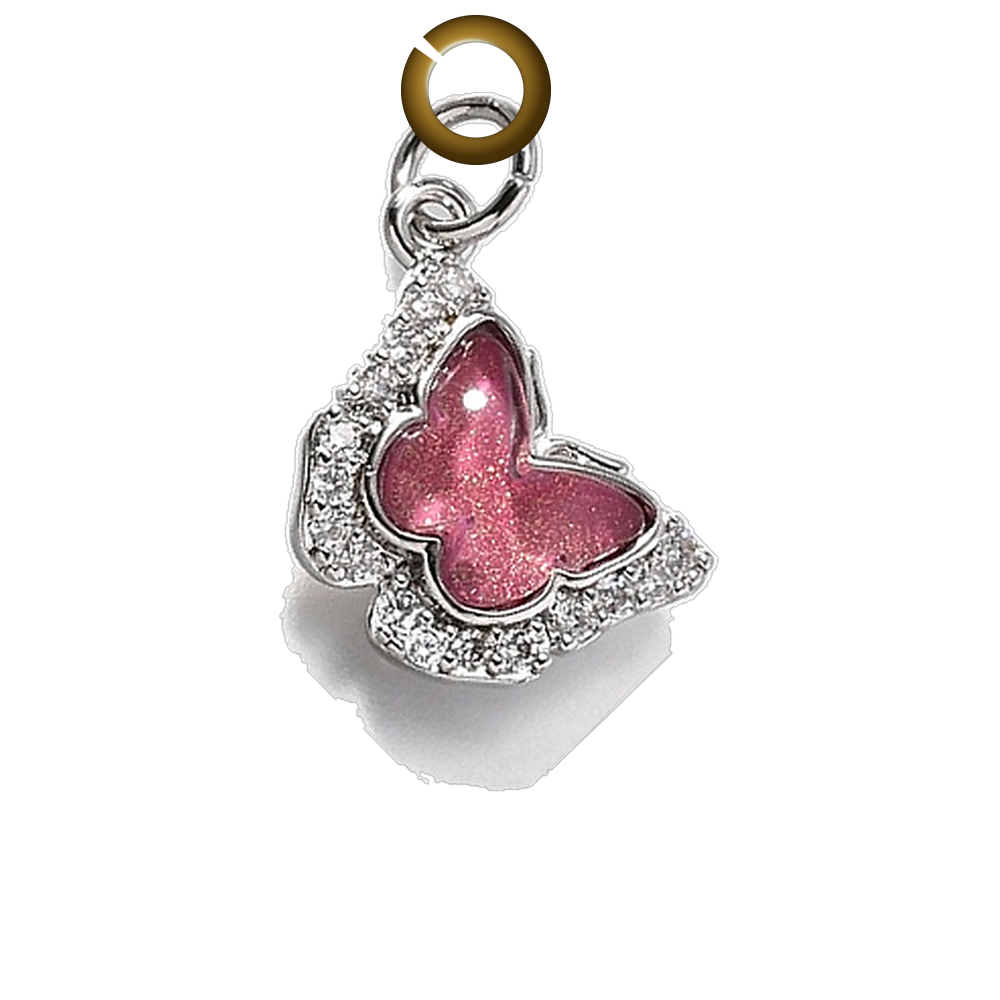 Rhinestone Butterfly Charm - Pink charm with jump ring