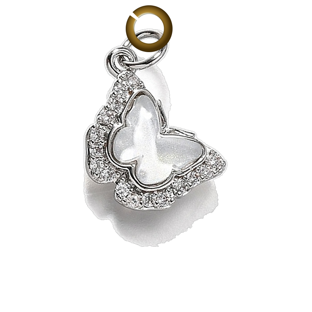 Rhinestone Butterfly Charm - White charm with jump ring