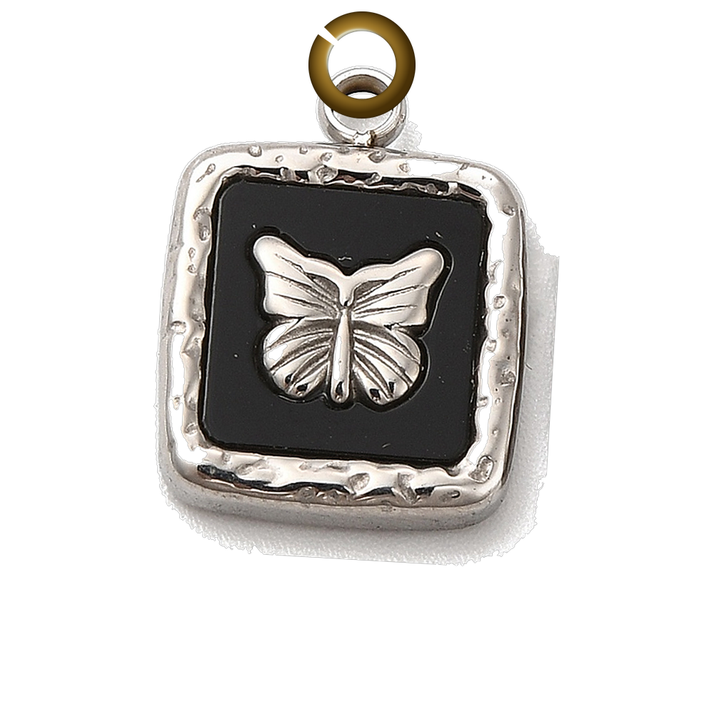 Butterfly Square Charm - Black charm with jump ring