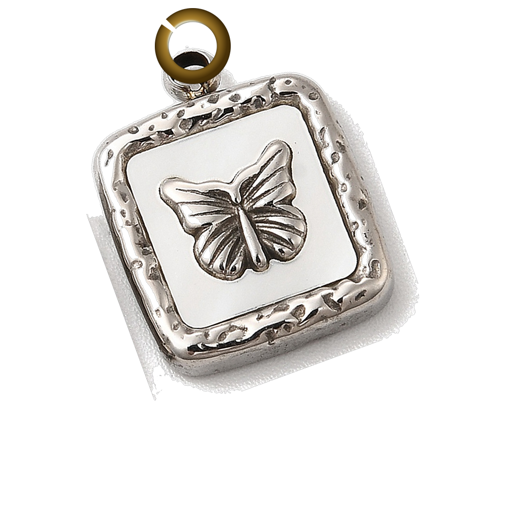 Butterfly Square Charm - White charm with jump ring