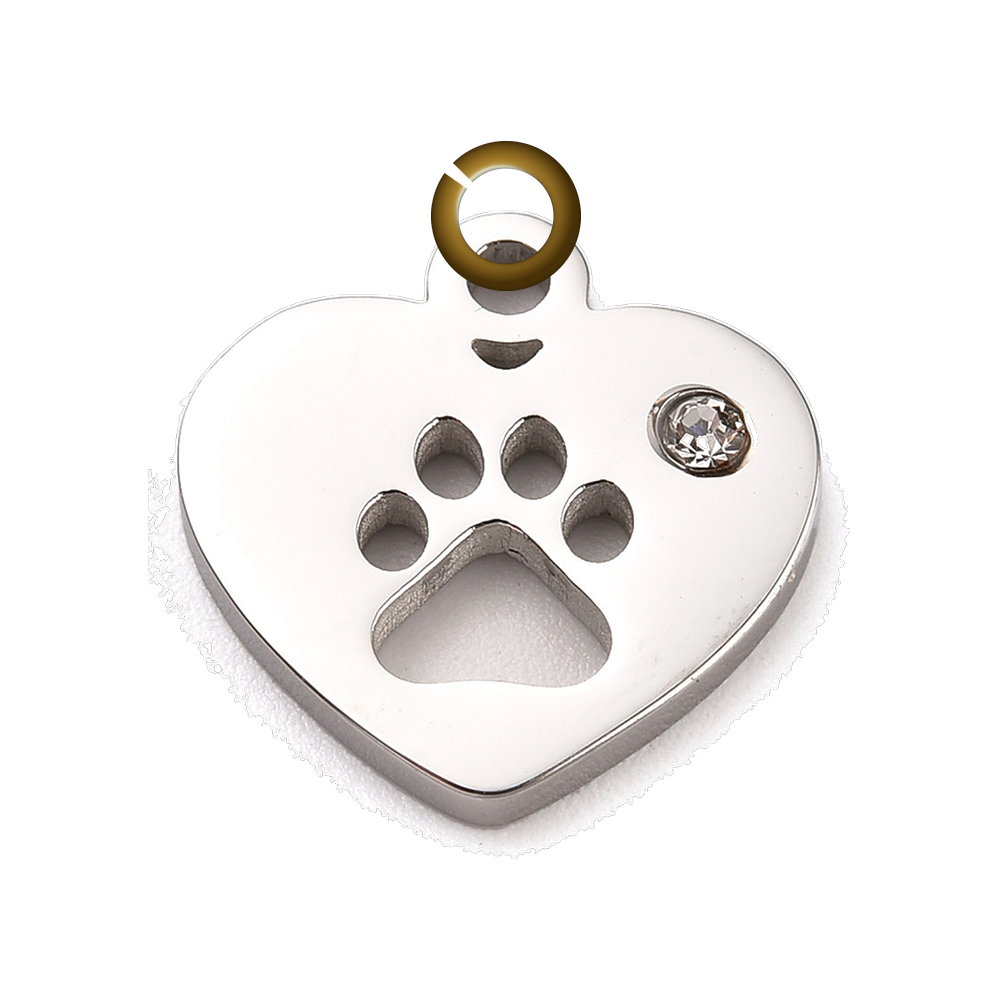 Paw Print Heart Charm charm with jump ring