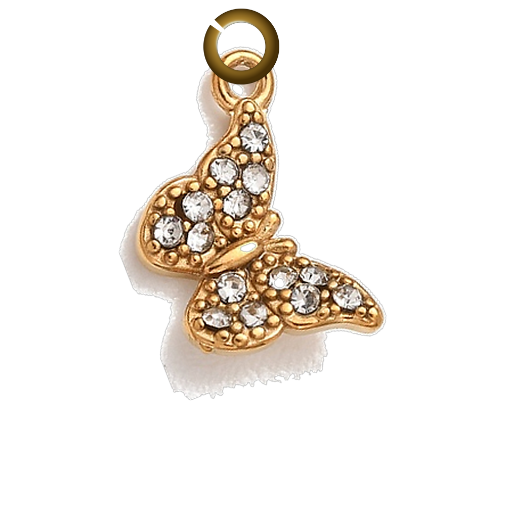 Rhinestone Butterfly Charm - Clear charm with jump ring