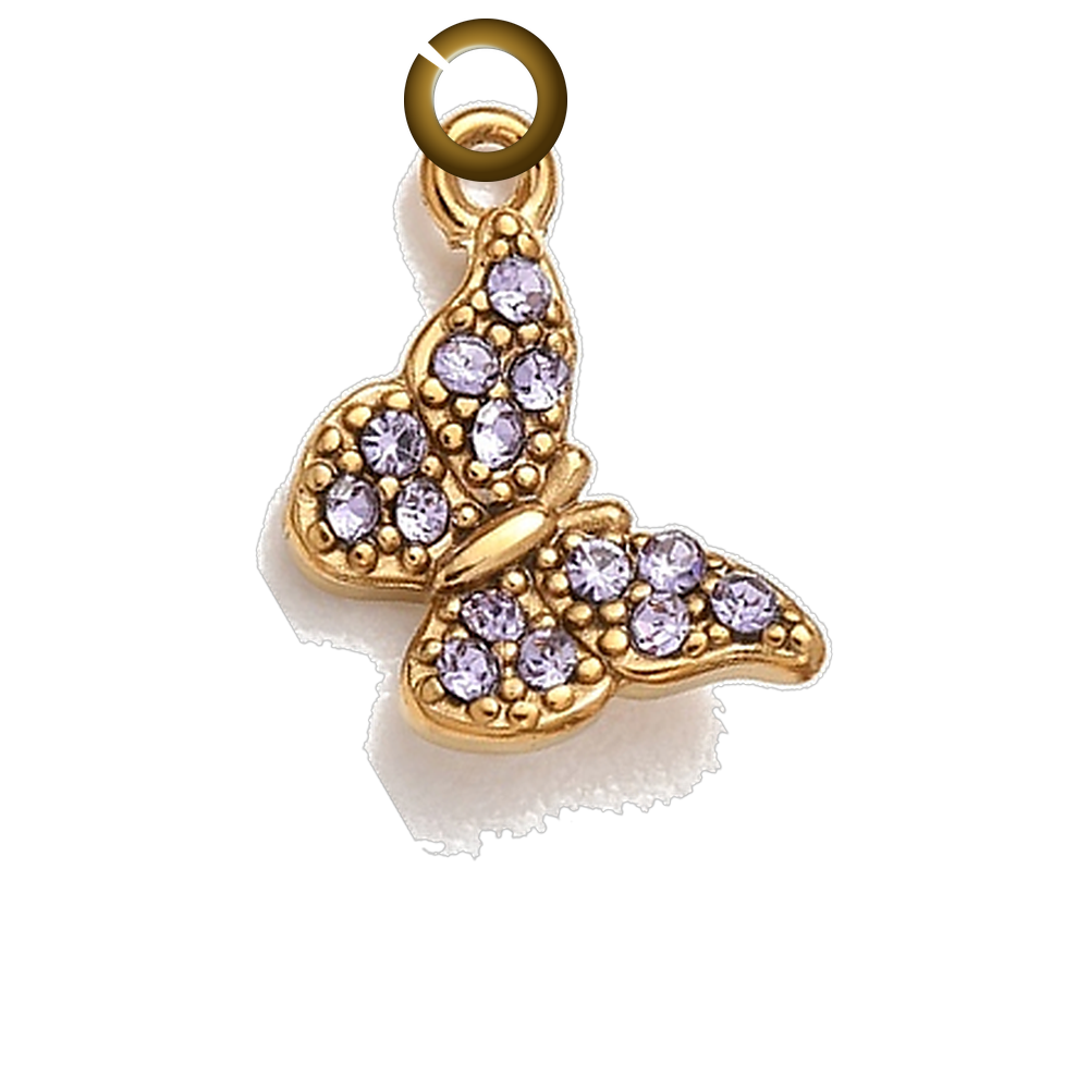 Rhinestone Butterfly Charm - Lavender charm with jump ring