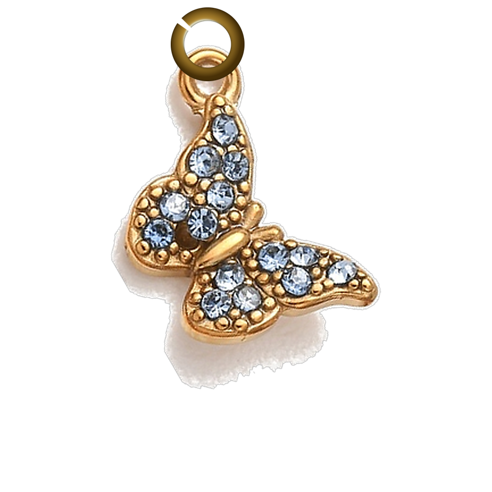 Rhinestone Butterfly Charm - Light Blue charm with jump ring