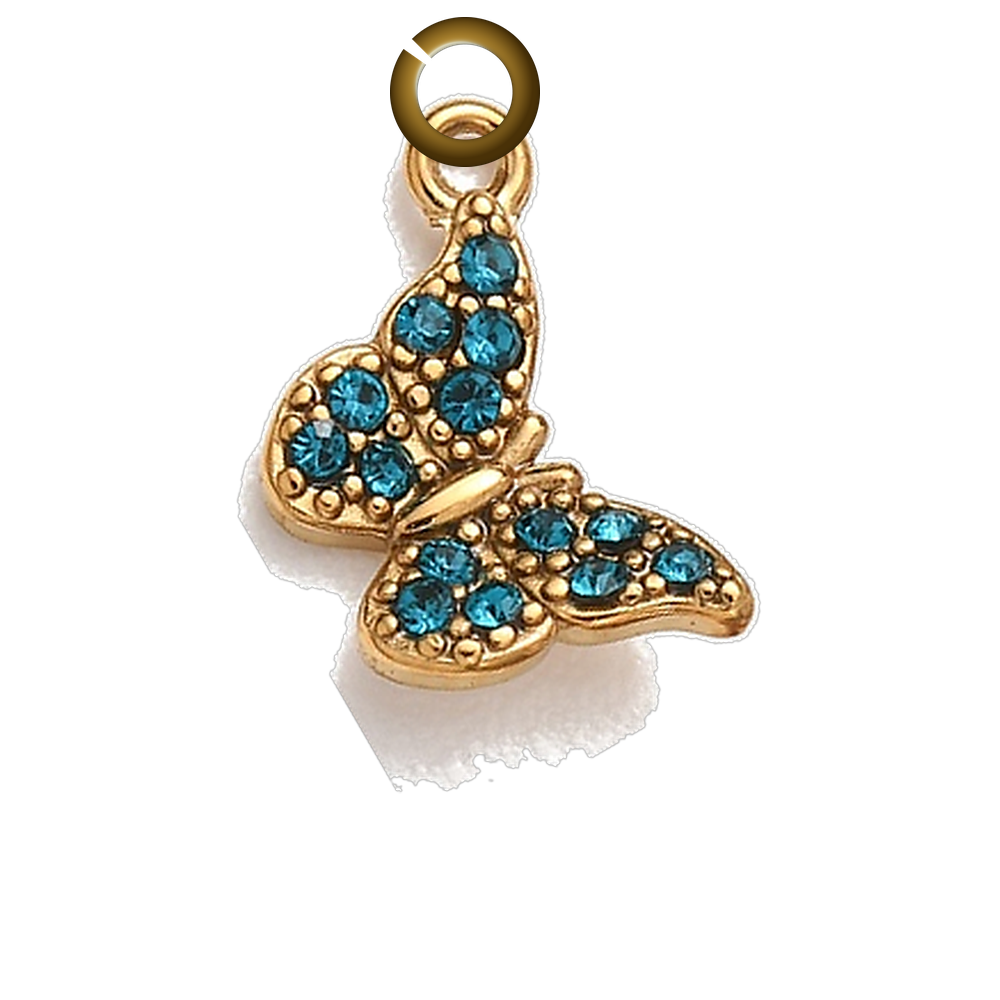 Rhinestone Butterfly Charm - Teal charm with jump ring