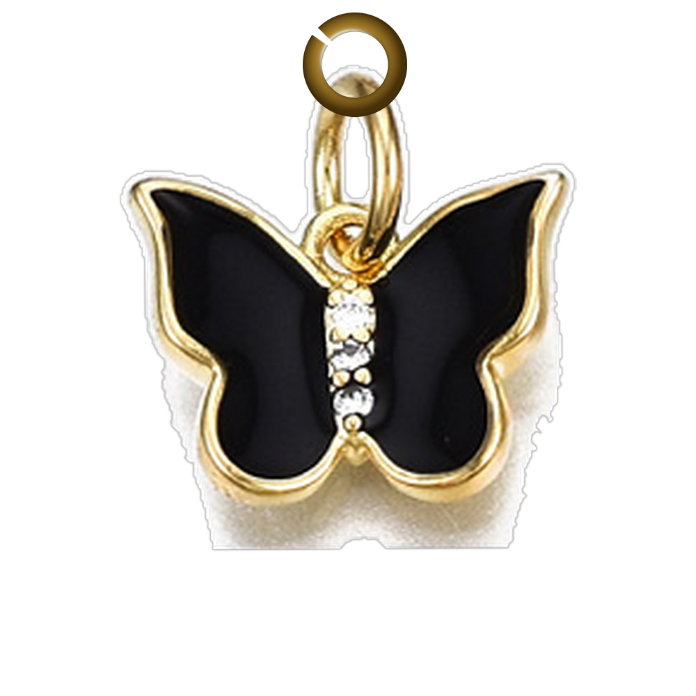 Enamel Butterfly Charm - Black charm with jump ring