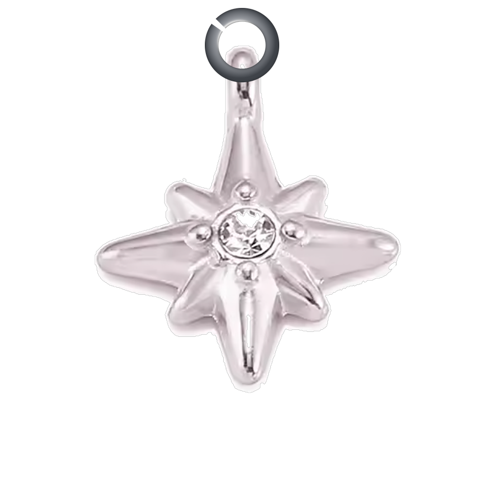Rhinestone North Star Charm - Silver charm with jump ring