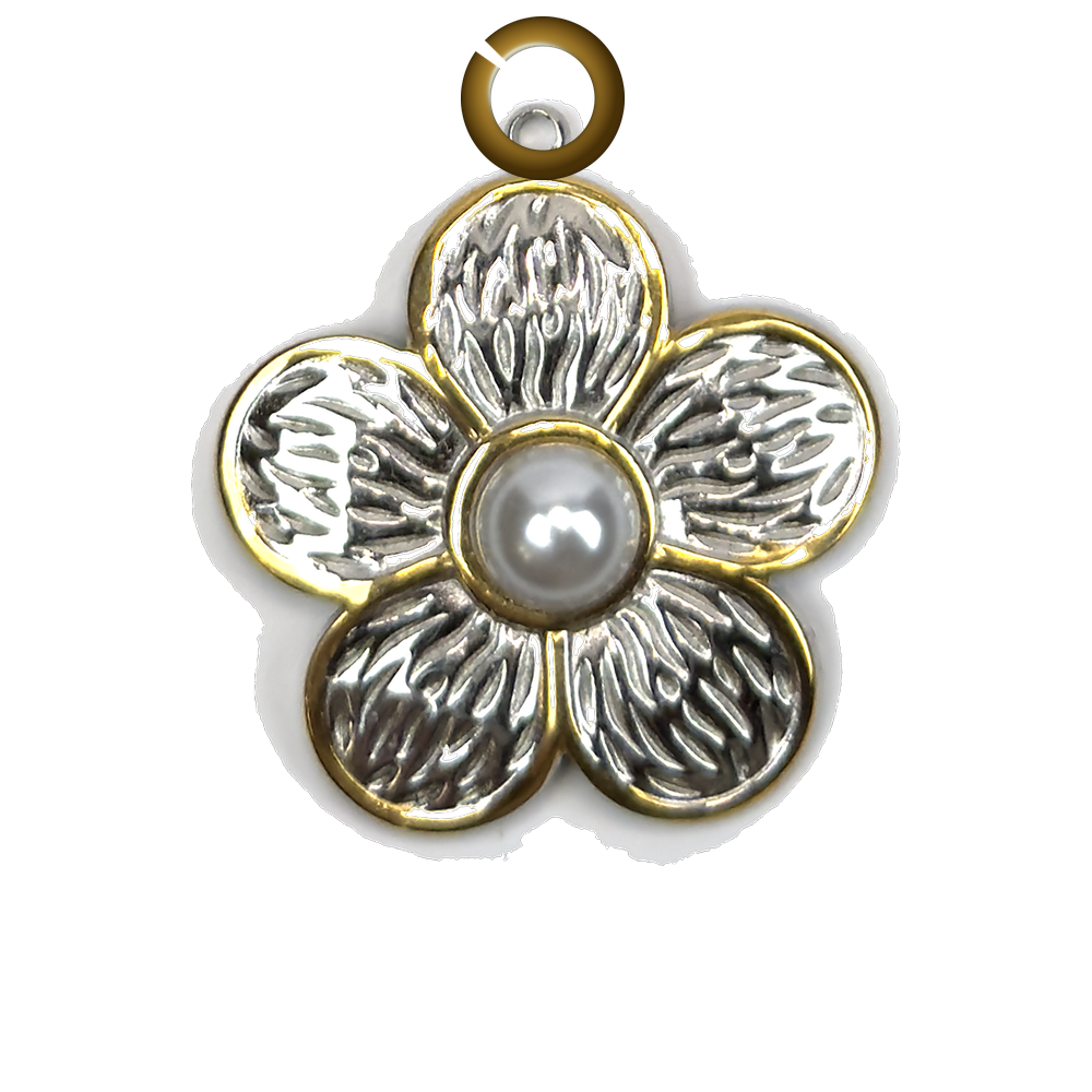 Textured Pearl Flower Charm charm with jump ring