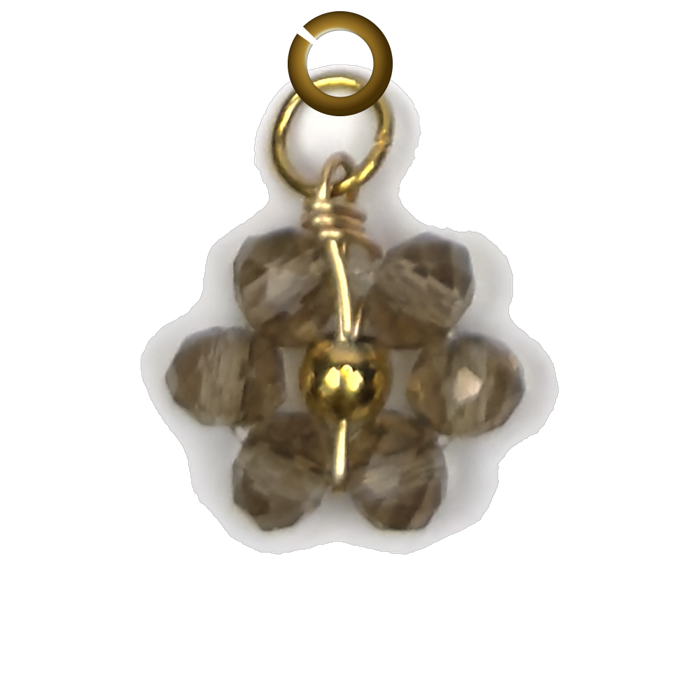 Beaded Flower Charm - Brown charm with jump ring