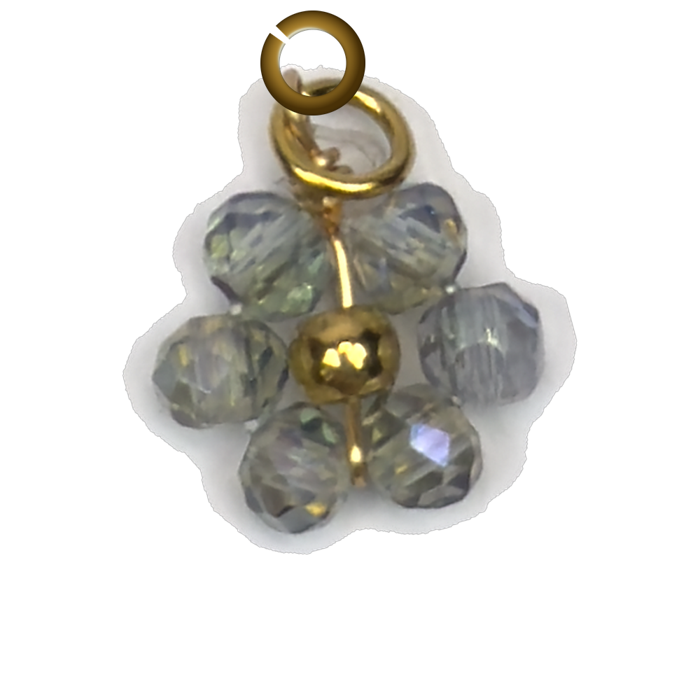 Beaded Flower Charm - Gray charm with jump ring
