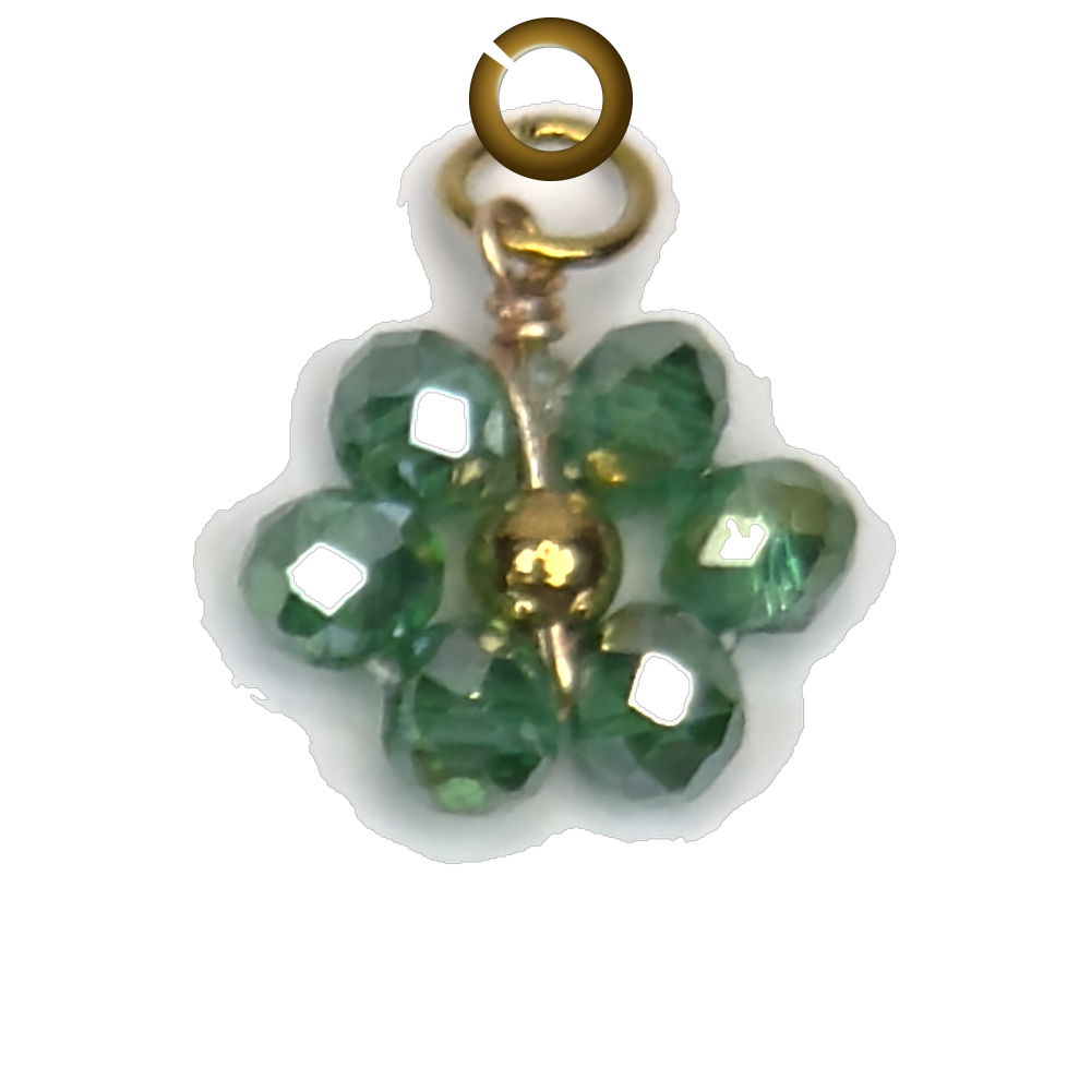 Beaded Flower Charm - Green charm with jump ring