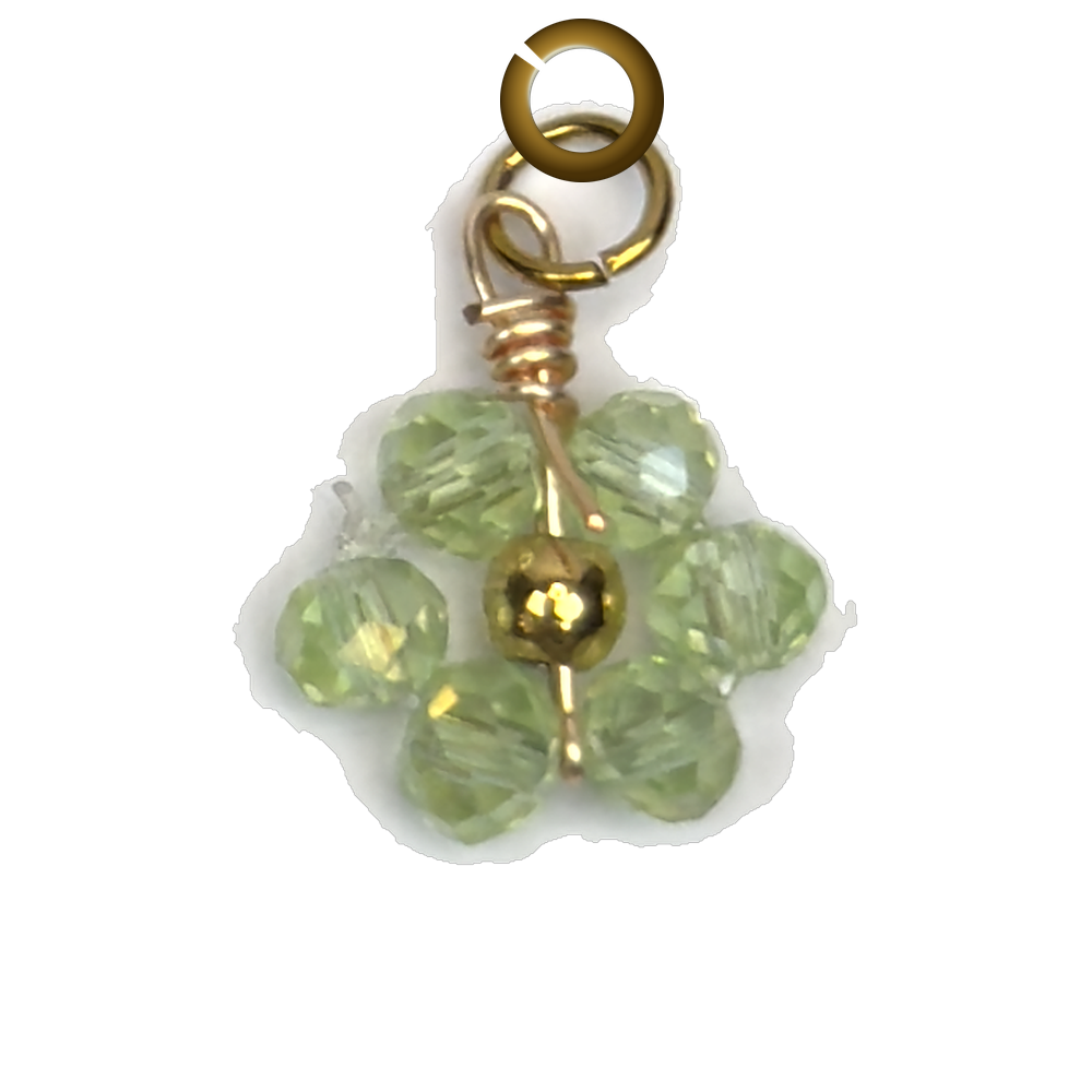 Beaded Flower Charm - Light Green charm with jump ring