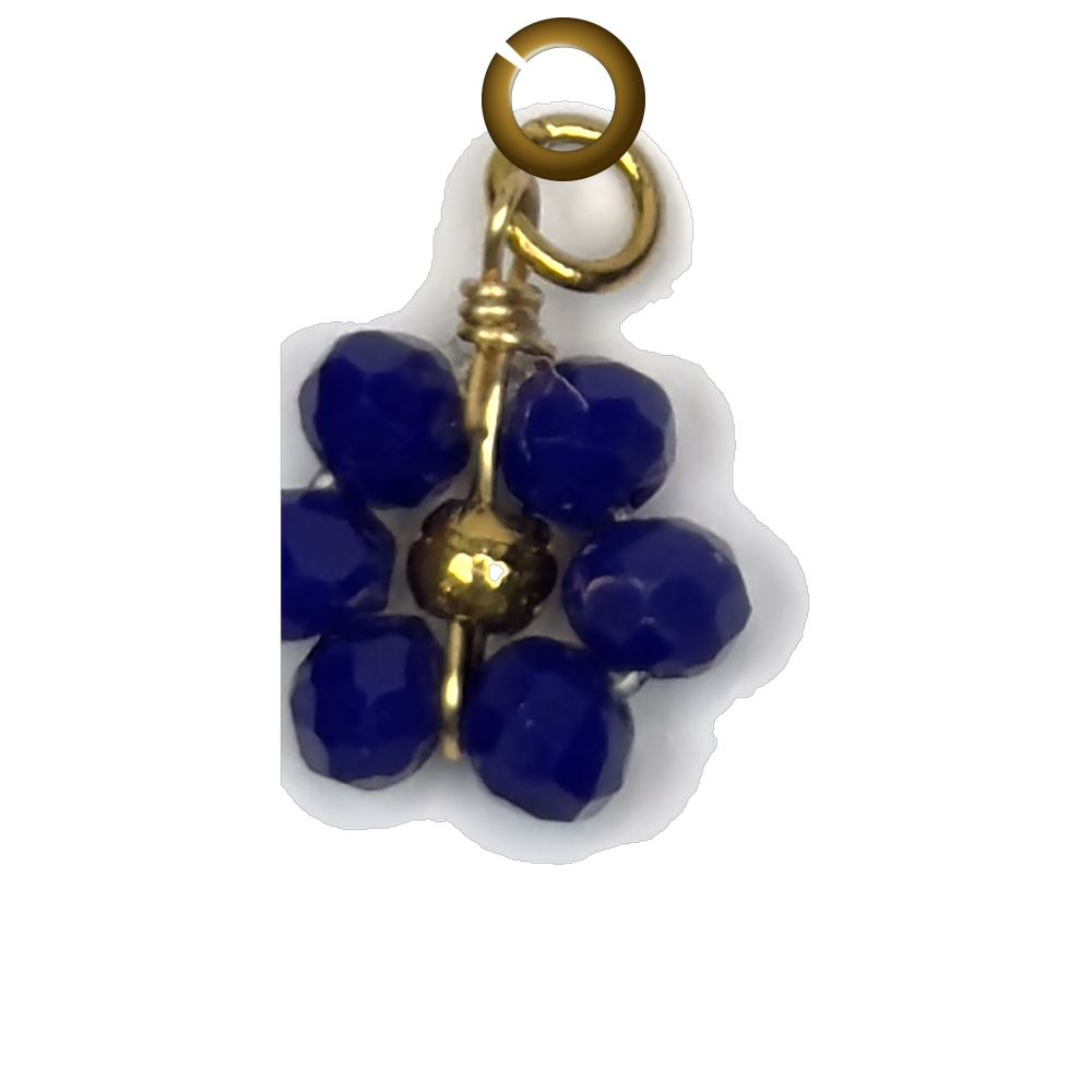 Beaded Flower Charm - Navy Blue charm with jump ring