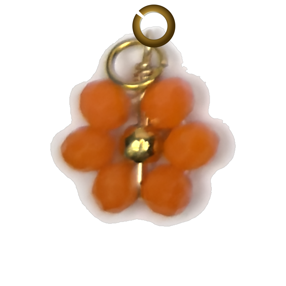 Beaded Flower Charm - Orange charm with jump ring