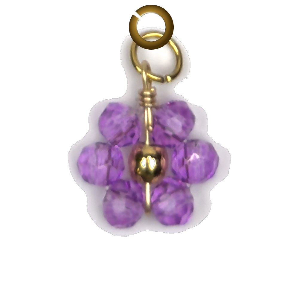 Beaded Flower Charm - Purple charm with jump ring