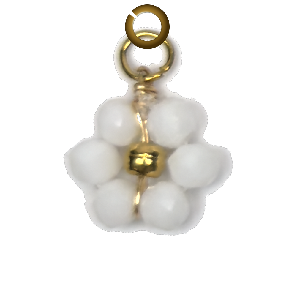 Beaded Flower Charm - White charm with jump ring