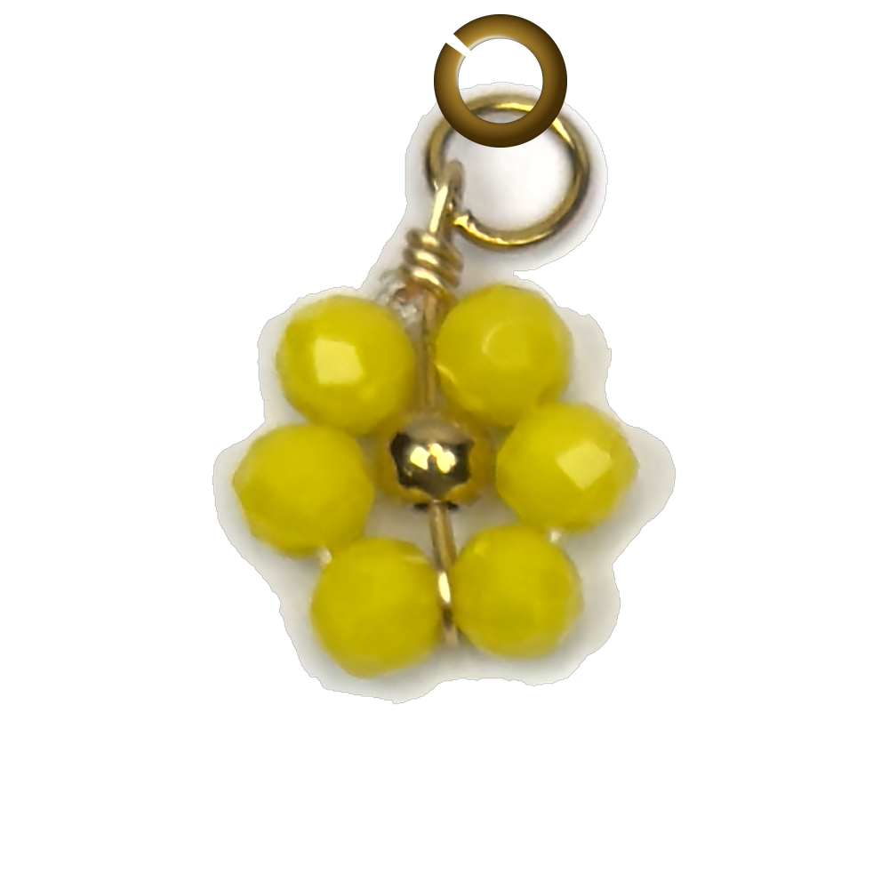 Beaded Flower Charm - Yellow charm with jump ring
