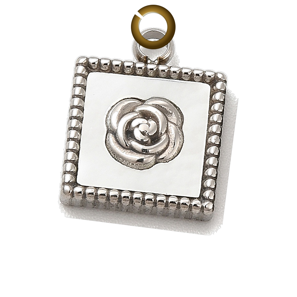 Rose Square Charm - White charm with jump ring