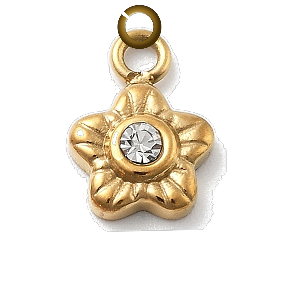 Rhinestone Star Flower Charm - Clear charm with jump ring