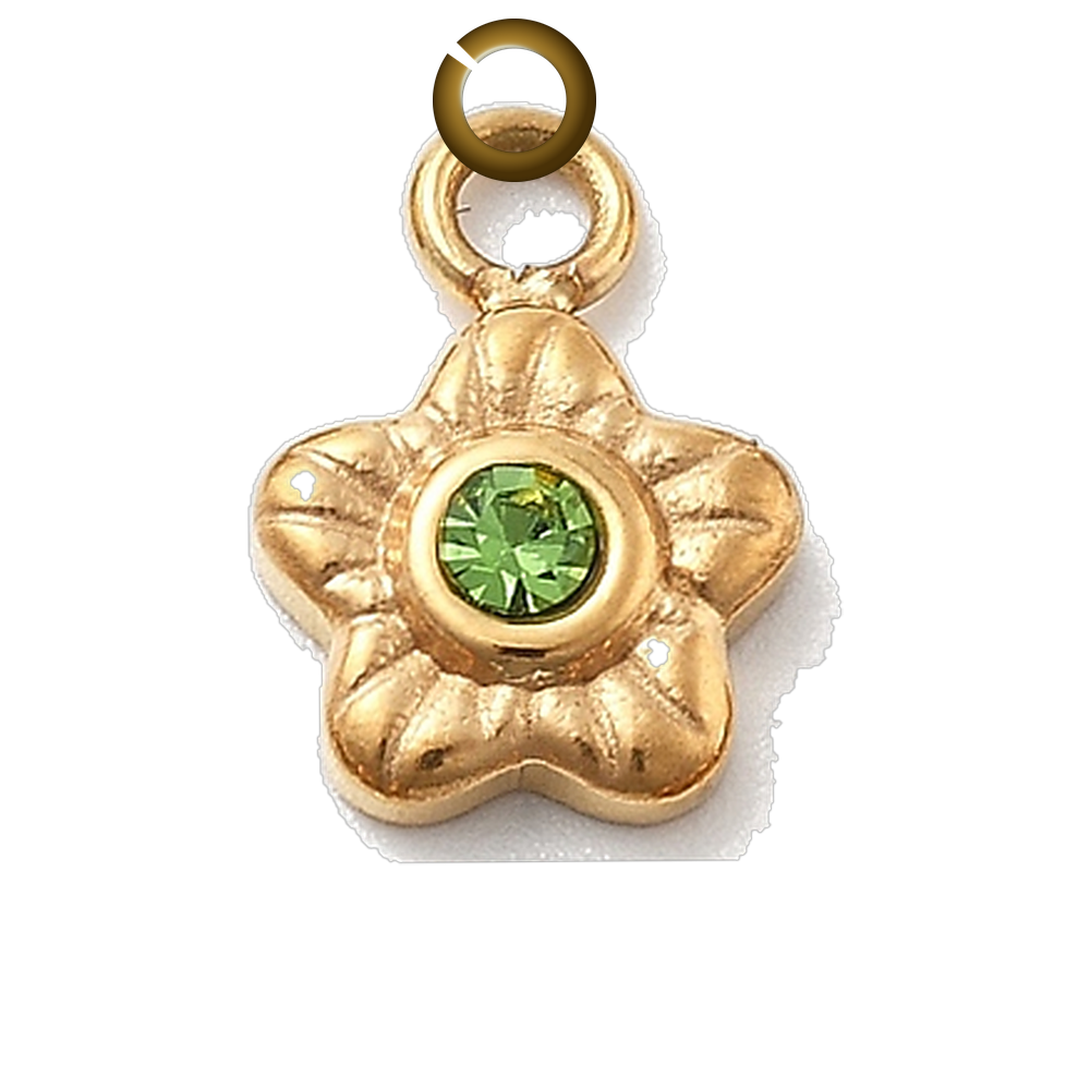Rhinestone Star Flower Charm - Light Green charm with jump ring