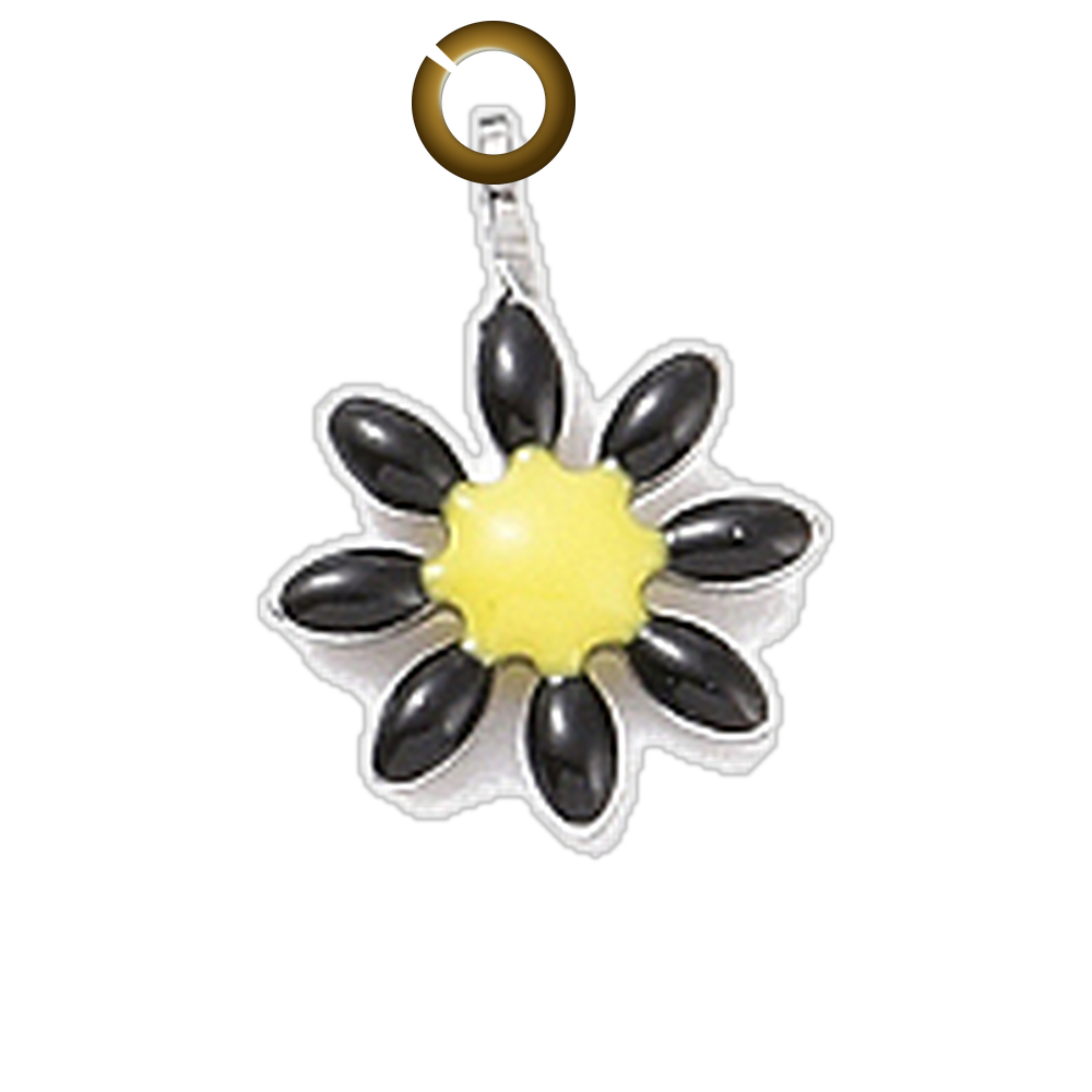 Enamel Daisy Charm - Black charm with jump ring