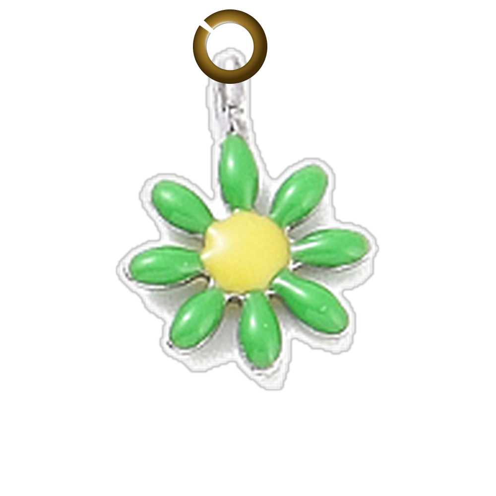 Enamel Daisy Charm - Green charm with jump ring