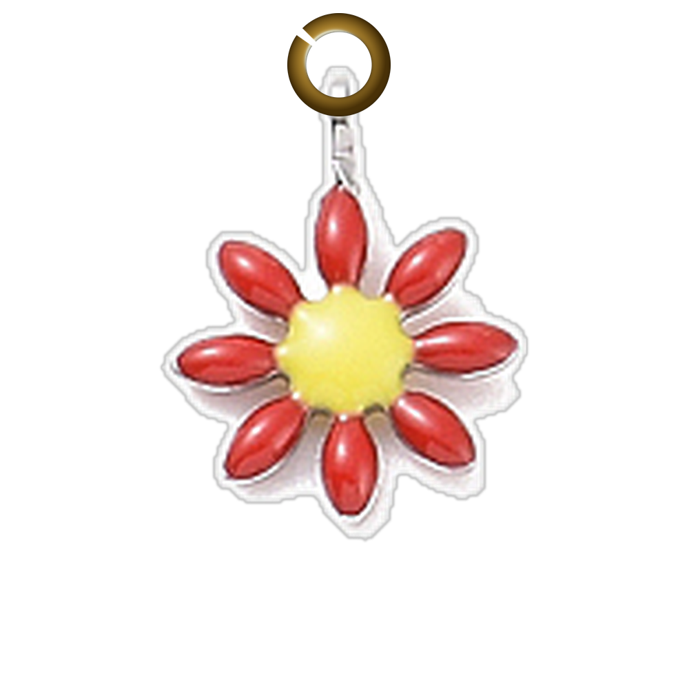 Enamel Daisy Charm - Red charm with jump ring