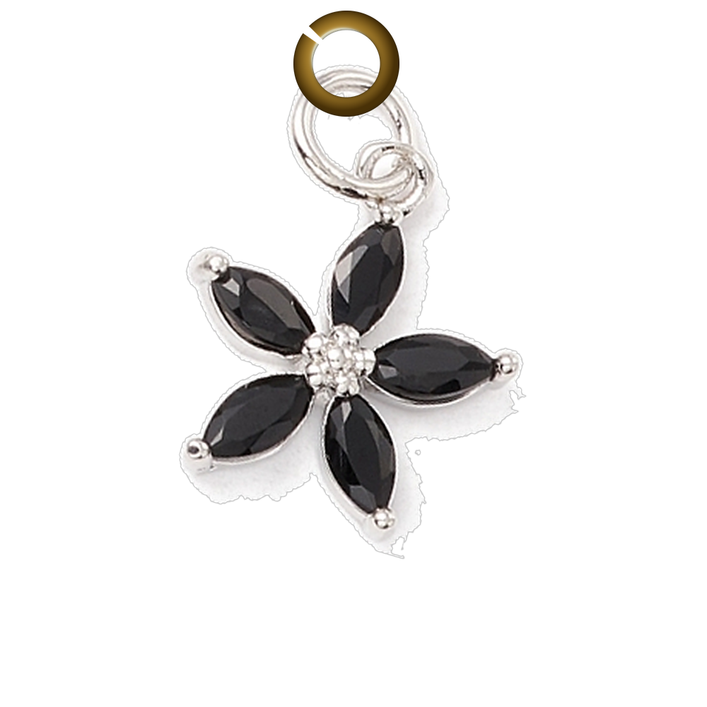 Crystal Flower Charm - Black charm with jump ring
