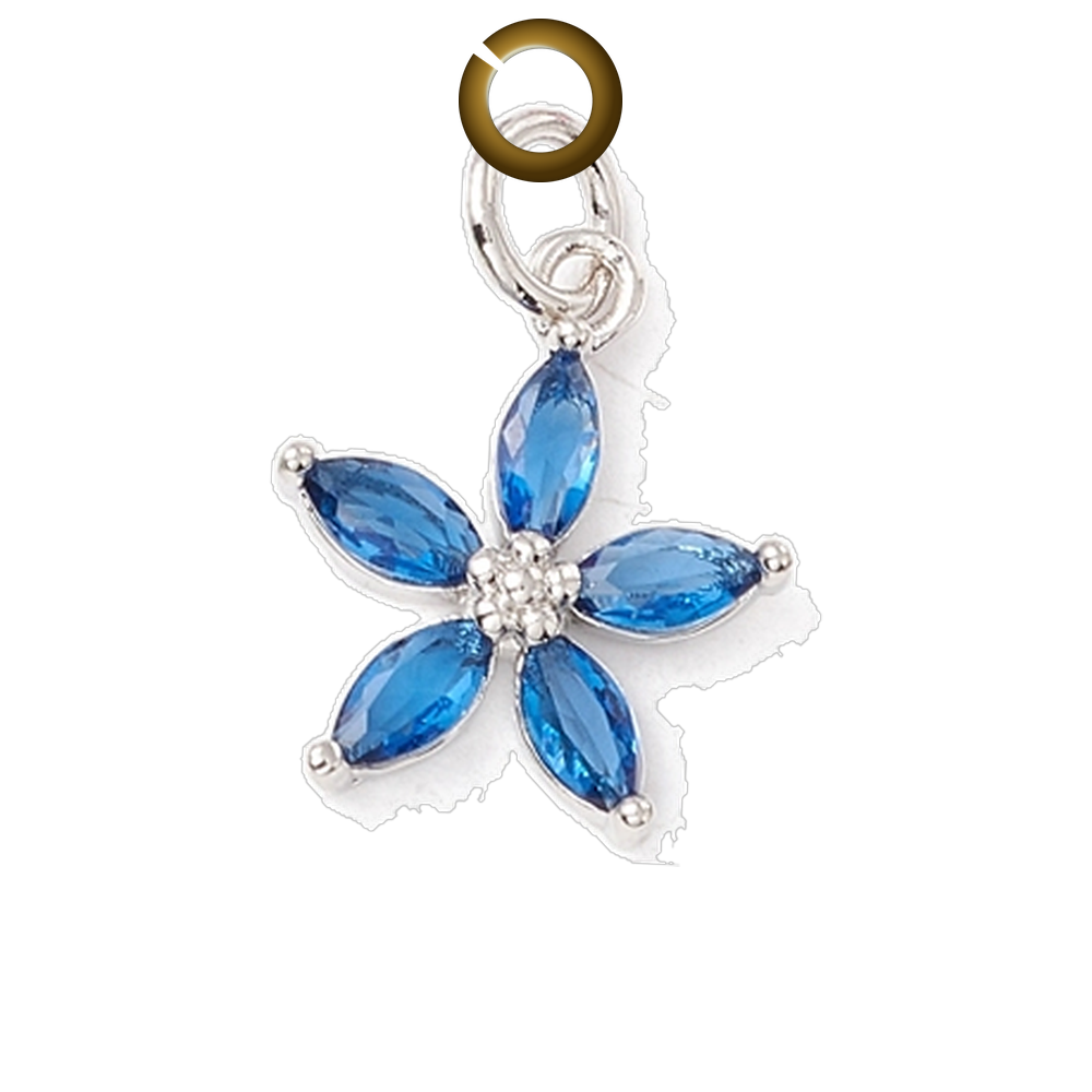 Crystal Flower Charm - Blue charm with jump ring