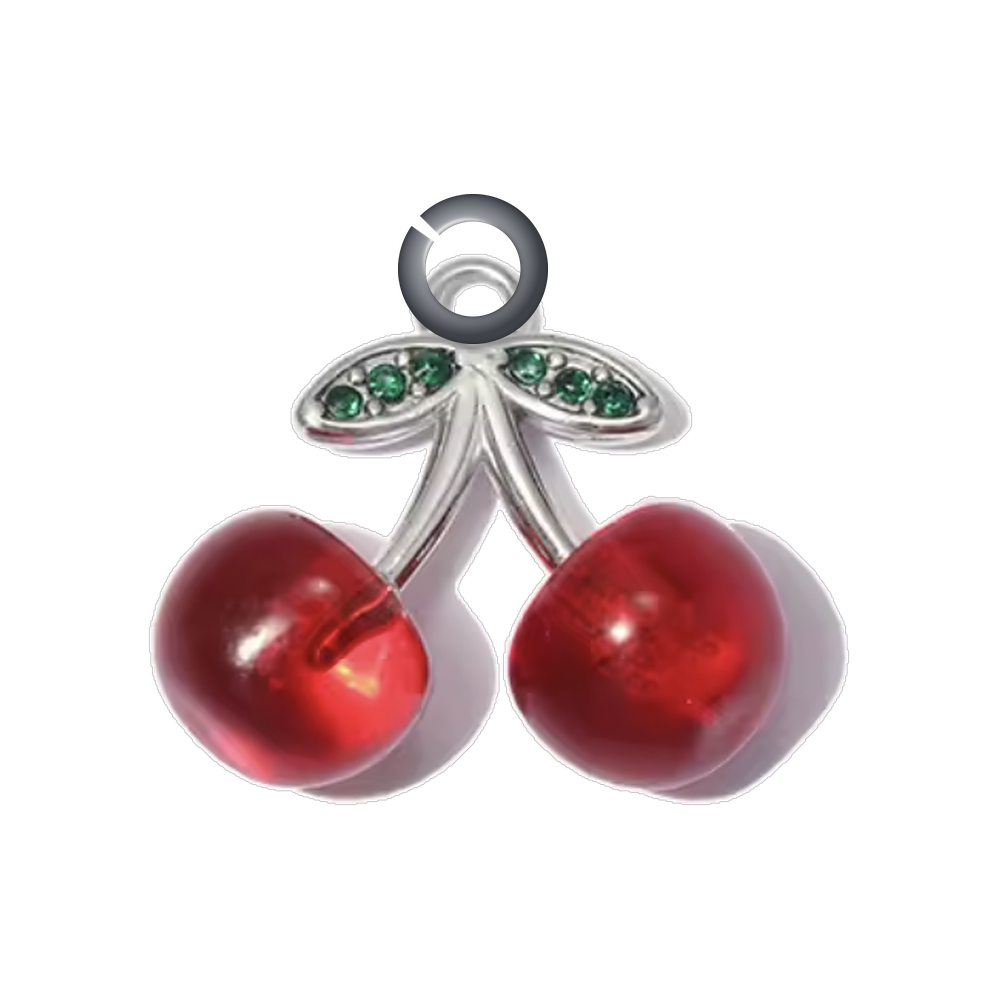 Rhinestone Cherry Charm - Silver charm with jump ring