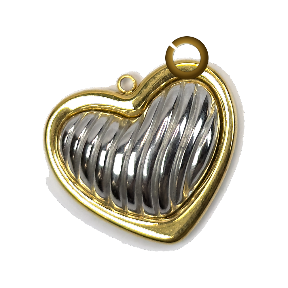 Two Tone Ribbed Heart Charm - Gold Frame charm with jump ring