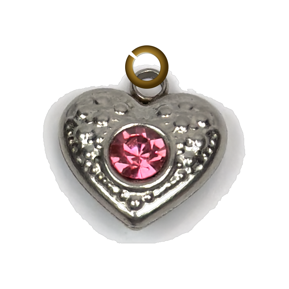 Crystal Heart Charm - Pink charm with jump ring