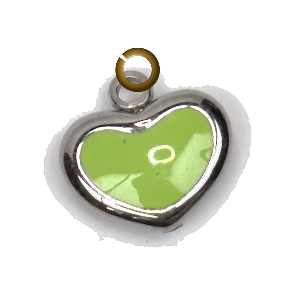 Framed Heart Charm - Lime Green charm with jump ring