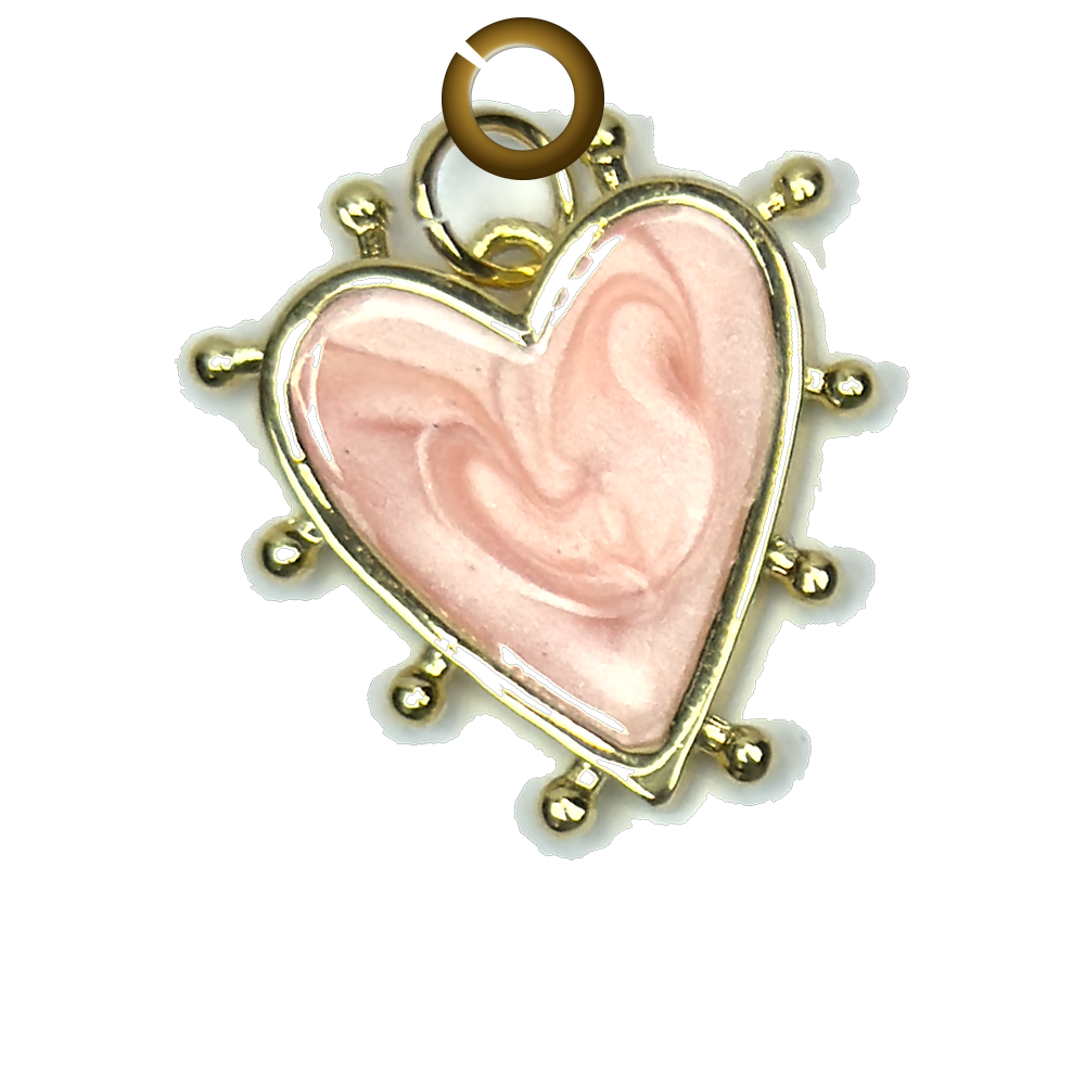 Enamel Heart Charm - Peach charm with jump ring