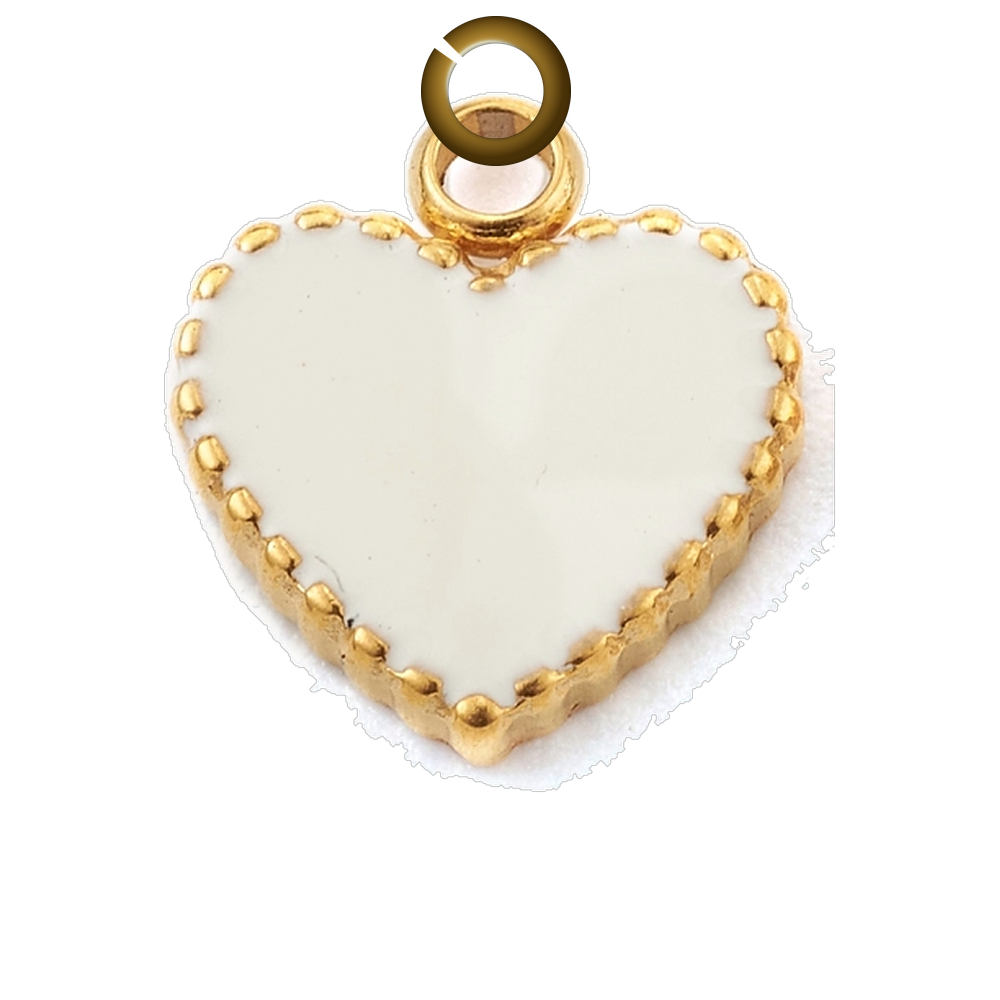 Scalloped Heart Charm - White charm with jump ring