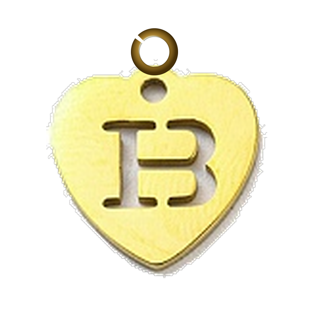 Stamped Heart Letter Charm - B charm with jump ring