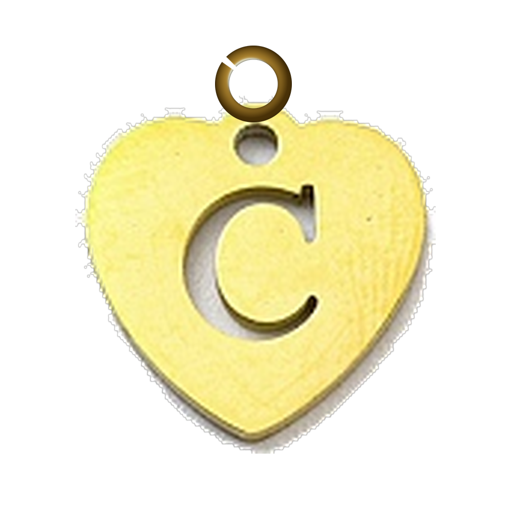 Stamped Heart Letter Charm - C charm with jump ring