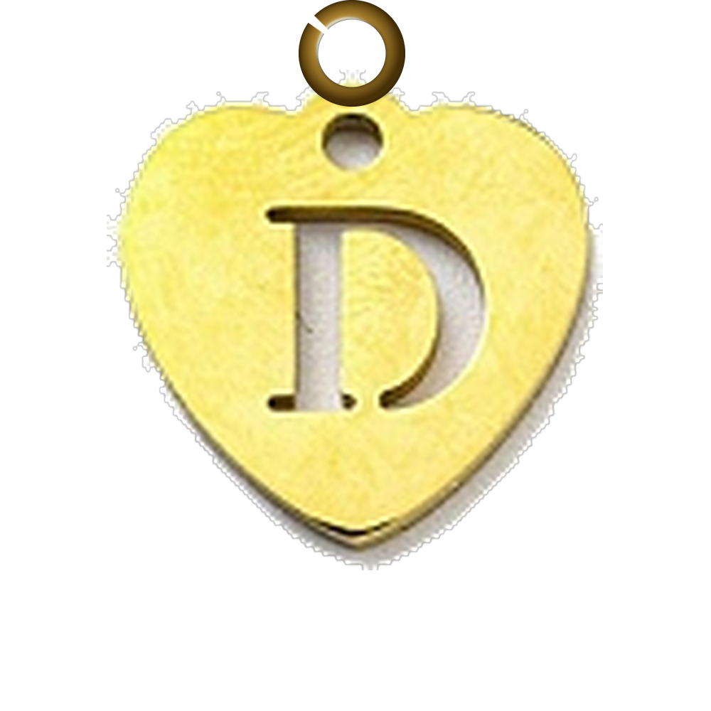 Stamped Heart Letter Charm - D charm with jump ring