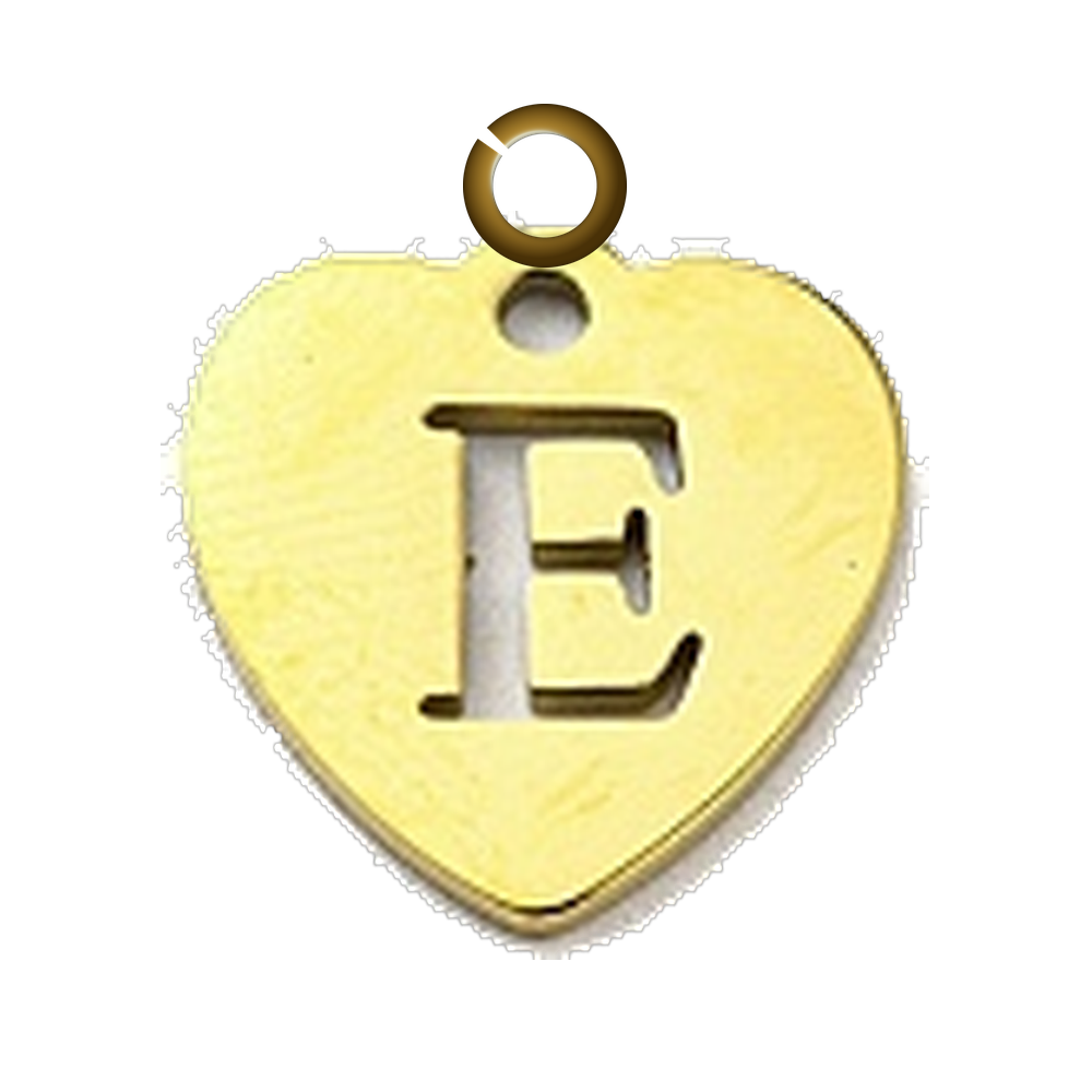 Stamped Heart Letter Charm - E charm with jump ring
