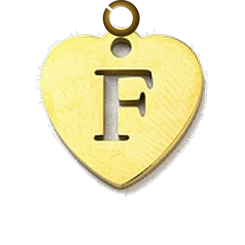 Stamped Heart Letter Charm - F charm with jump ring
