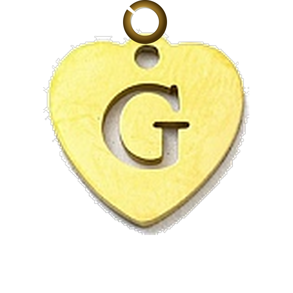 Stamped Heart Letter Charm - G charm with jump ring