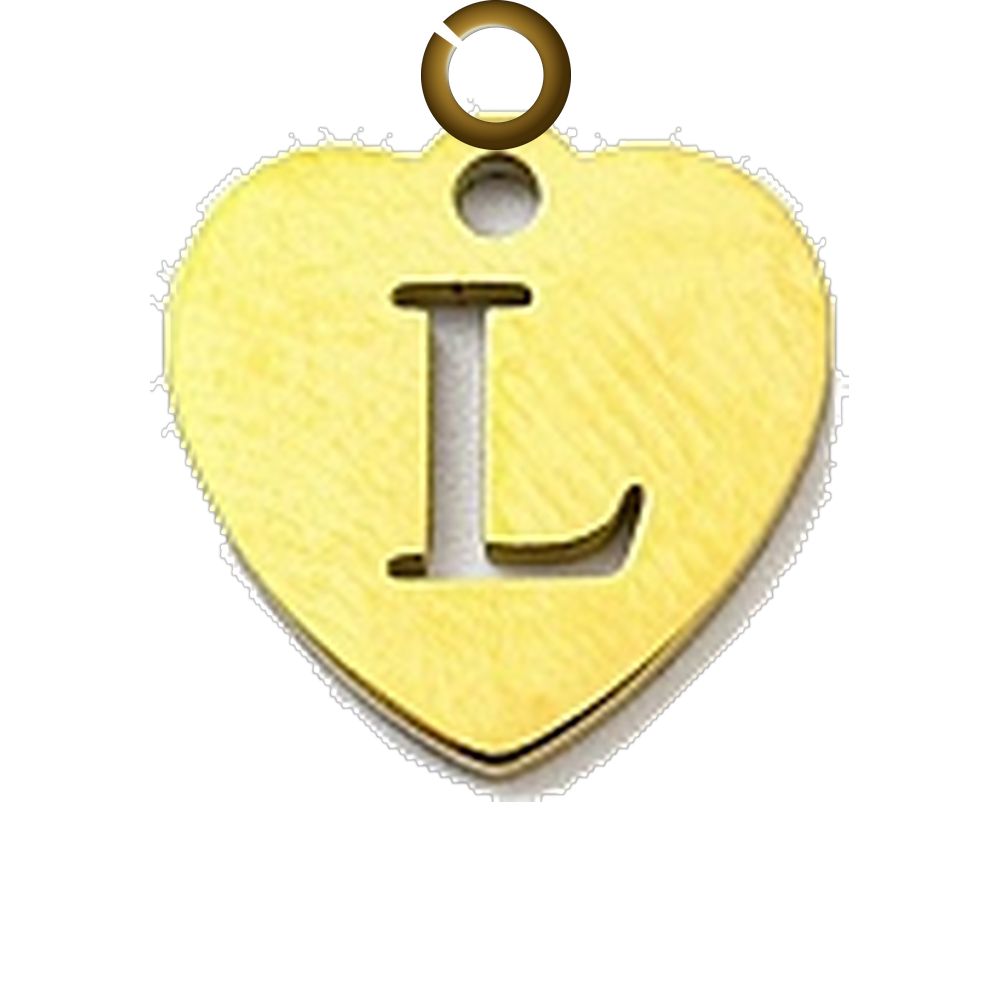 Stamped Heart Letter Charm - L charm with jump ring