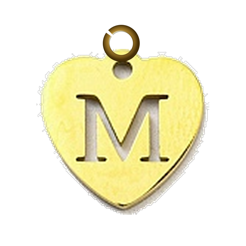 Stamped Heart Letter Charm - M charm with jump ring