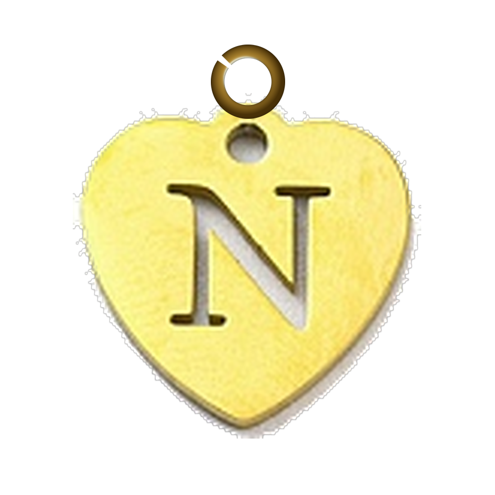 Stamped Heart Letter Charm - N charm with jump ring