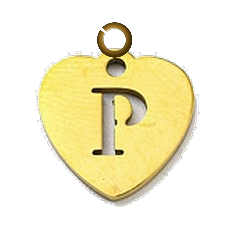 Stamped Heart Letter Charm - P charm with jump ring