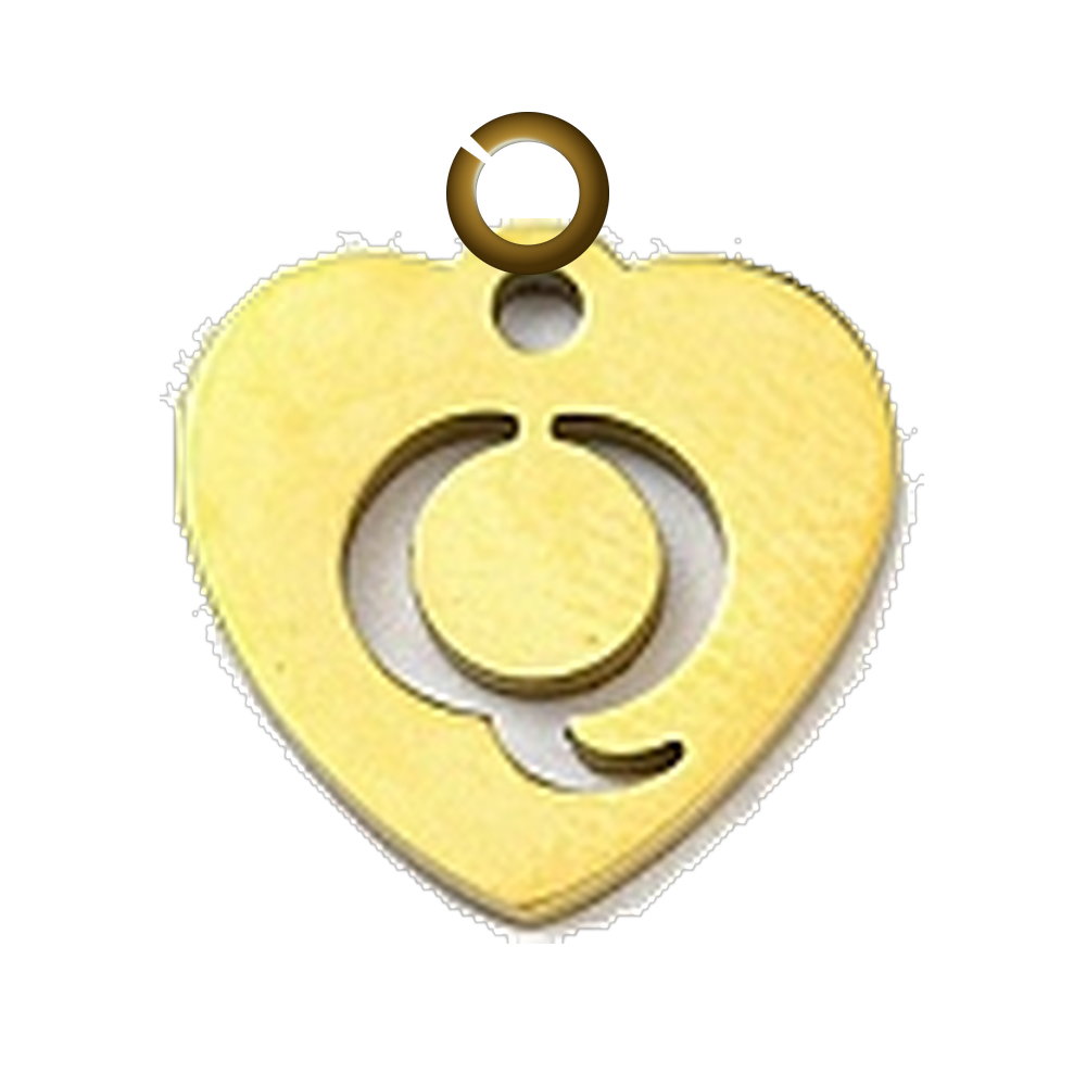 Stamped Heart Letter Charm - Q charm with jump ring